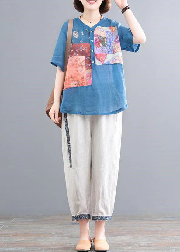 Oversized Print Summer Set Piece Linen Lake Two Blue