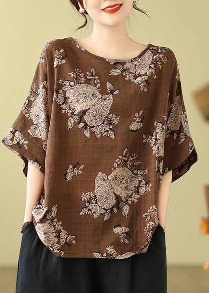 O-Neck Sleeve Short T Loose Shirt Grey Print
