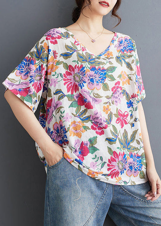 Loose Print Summer Red Shirt Neck T V