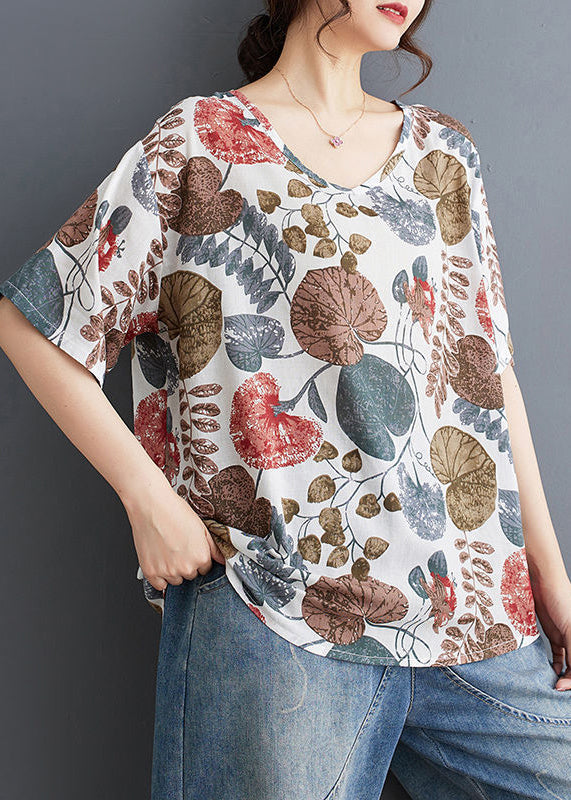 Loose Print Summer Red Shirt Neck T V