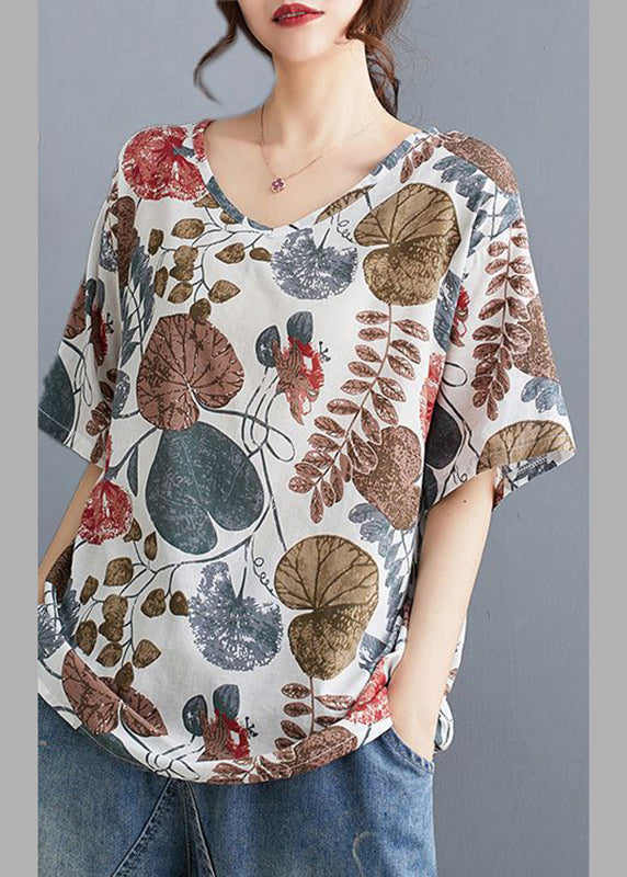 Loose Print Summer Red Shirt Neck T V