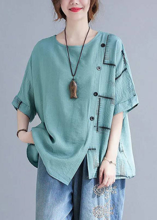 Plaid Natürliche Tops Sommer Türkis Asymmetrisch