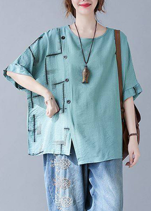 Plaid Natürliche Tops Sommer Türkis Asymmetrisch