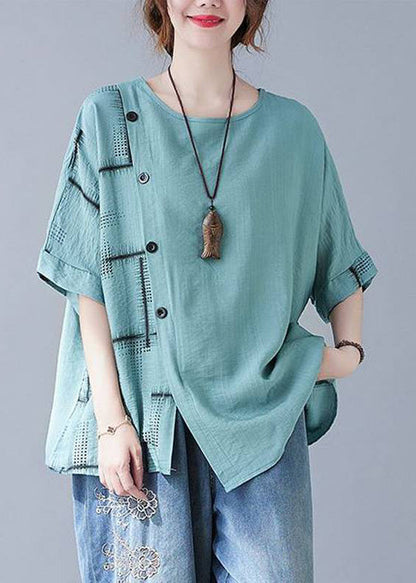 Plaid Natürliche Tops Sommer Türkis Asymmetrisch