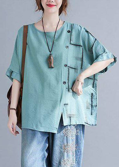 Plaid Natürliche Tops Sommer Türkis Asymmetrisch
