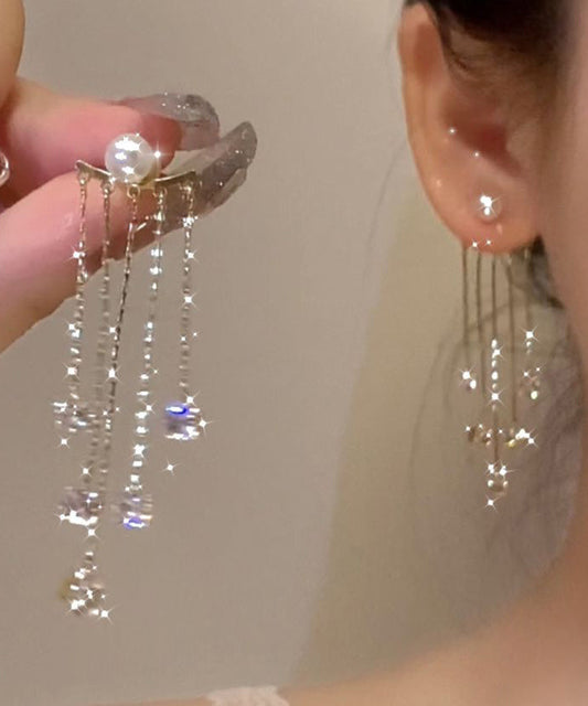 Earrings New Gold Copper Drop Pearl Tassel Zircon Alloy