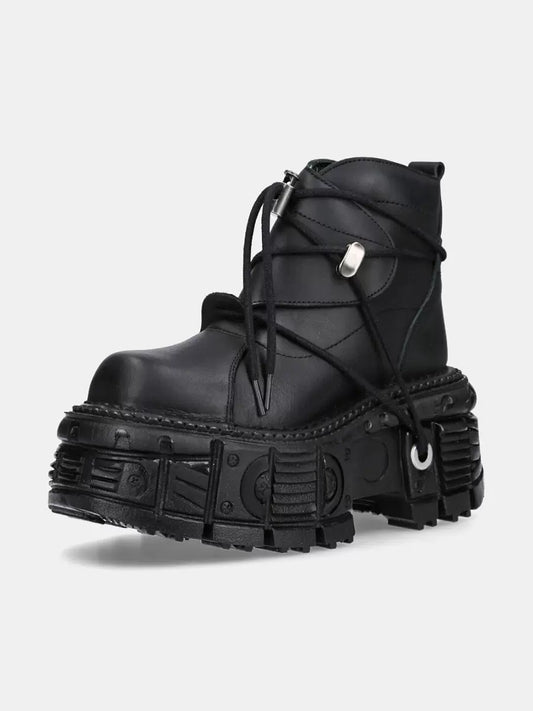 Short Platform Dark Metal Punk Boots Lace-up
