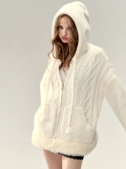 Sweat à capuche zippé en fourrure torsadée
