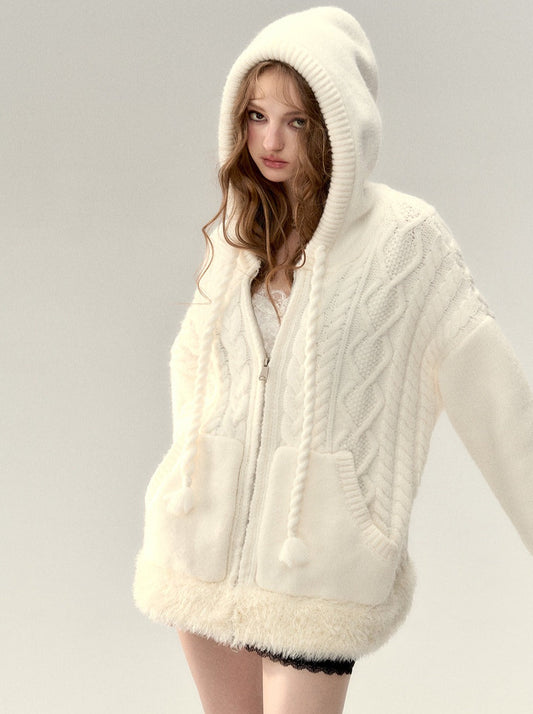 Sweat à capuche zippé en fourrure torsadée