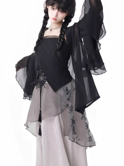 Hemd Top Kleid Kalligraphie Chiffon Hosenträger Chiffon Rock