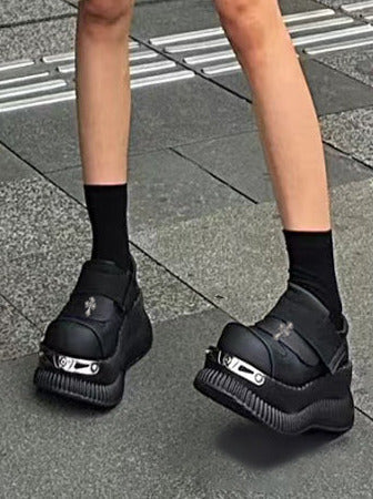 Platform Metal Velcro Shoes Punk Leather Cross