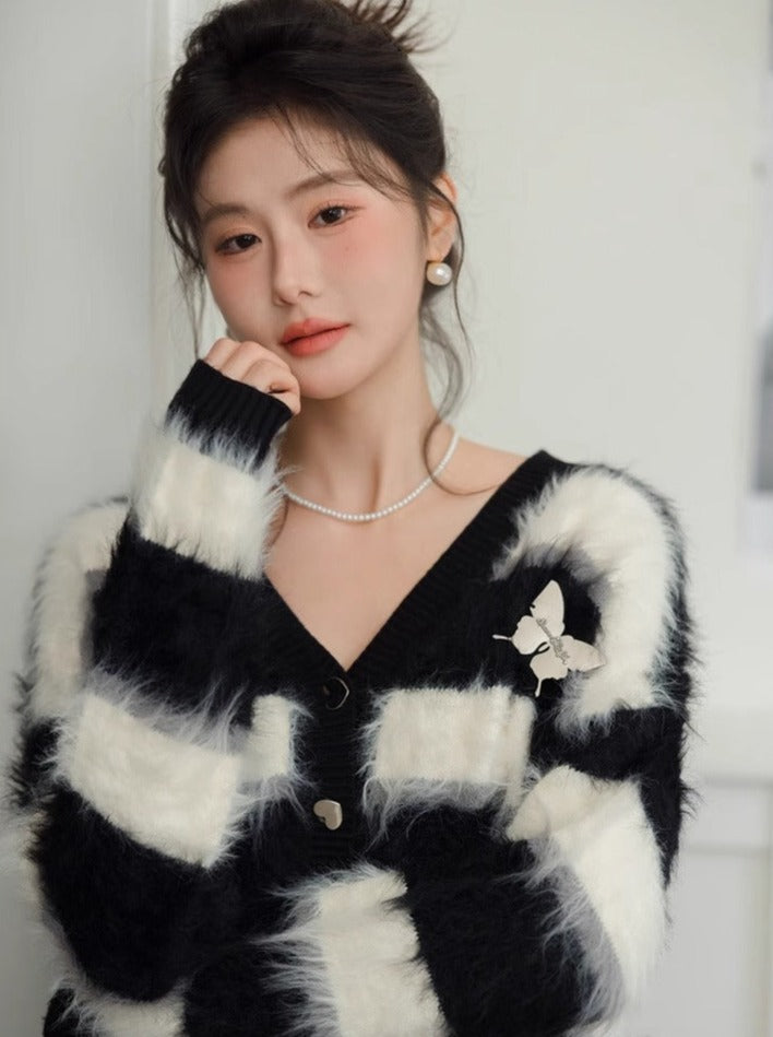 Striped Butterfly Chic Shaggy Cardigan
