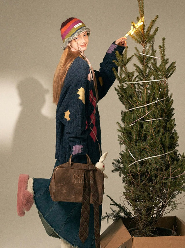 Asymmetrical Knit Over Design Cardigan Retro Colorful