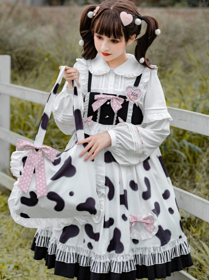 Suspender Cow Blouse Skirt Fur + Coat
