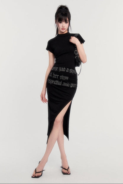 Neck Letter Logo Dress Half Tight