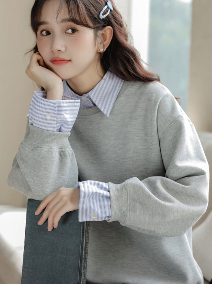 Pull ample à rayures, ensemble deux pièces