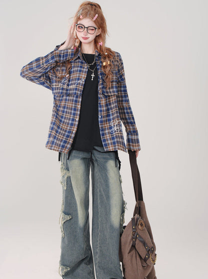 Poloshirt mit Karo-Kragen und langem, abnehmbarem, lockerem