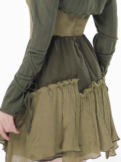 Veste courte américaine en denim vert rétro à licou
