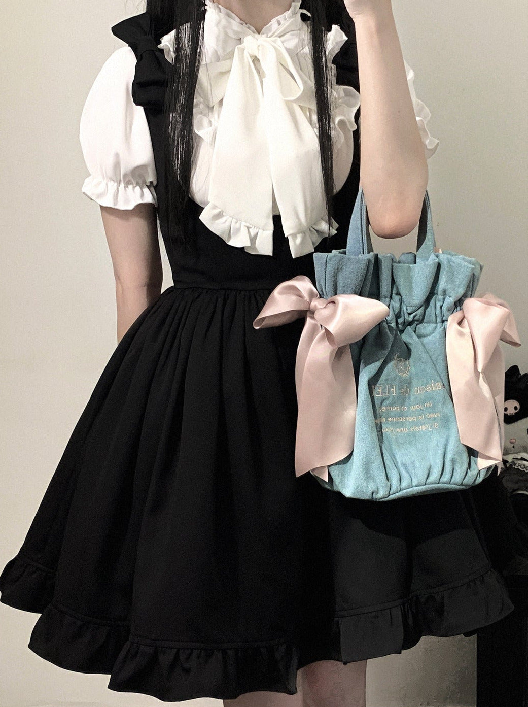 Shoulder Ribbon Lace Black Strap Dress