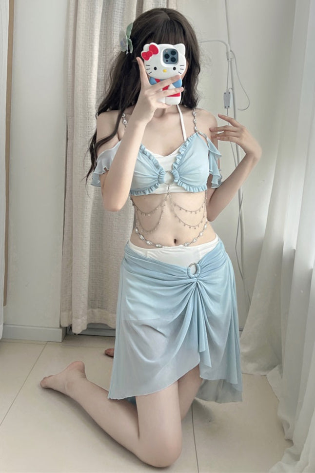 Swimsuit Blue Mermaid Set Split Light