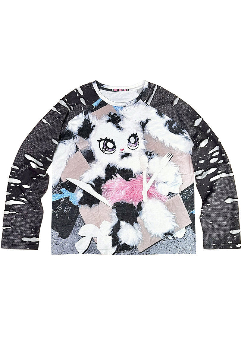 Bunny Print Sleeve Top Placket