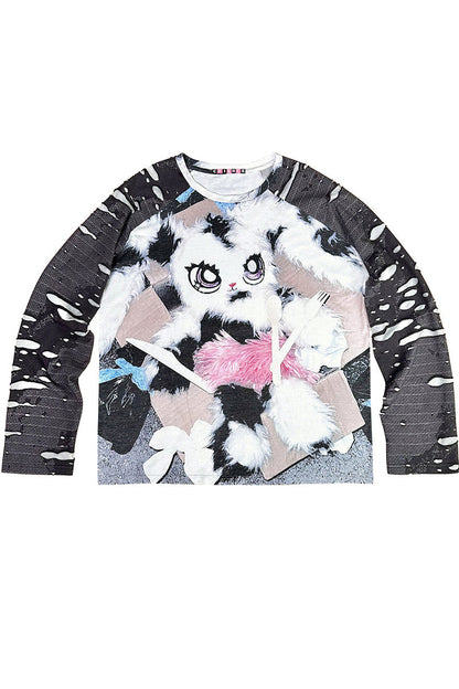 Bunny Print Sleeve Top Placket