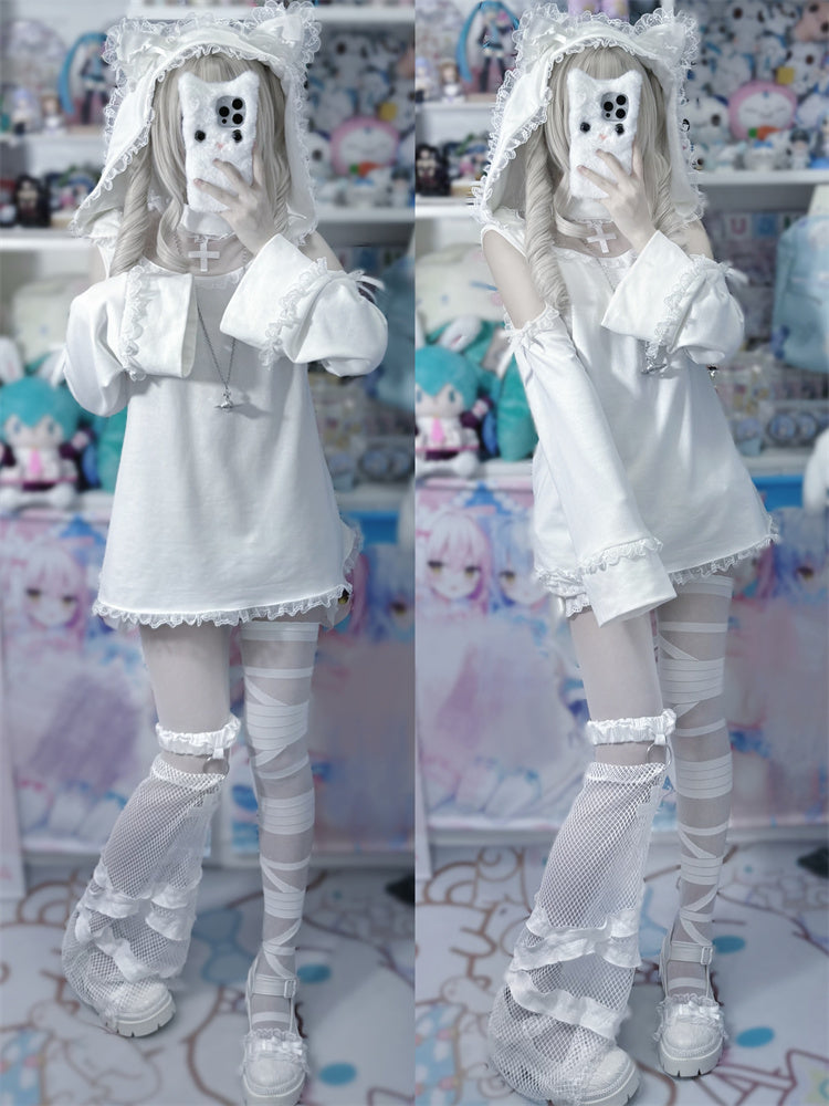 Ear Cat Angel Sweatshirt Hood Pocket Apron