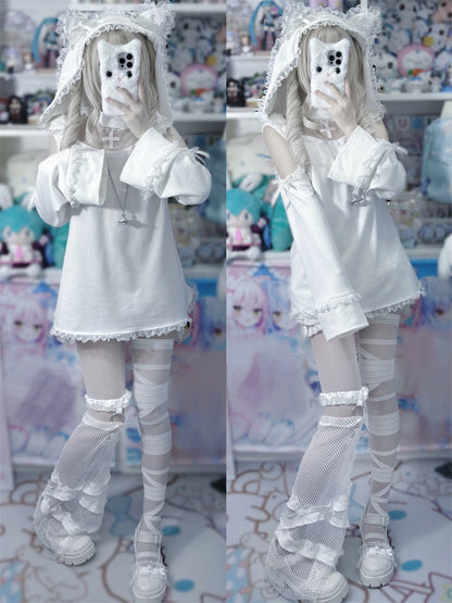 Ear Cat Angel Sweatshirt Hood Pocket Apron