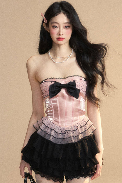 Ribbon Lace Reservations Mesh Tube Dot Top