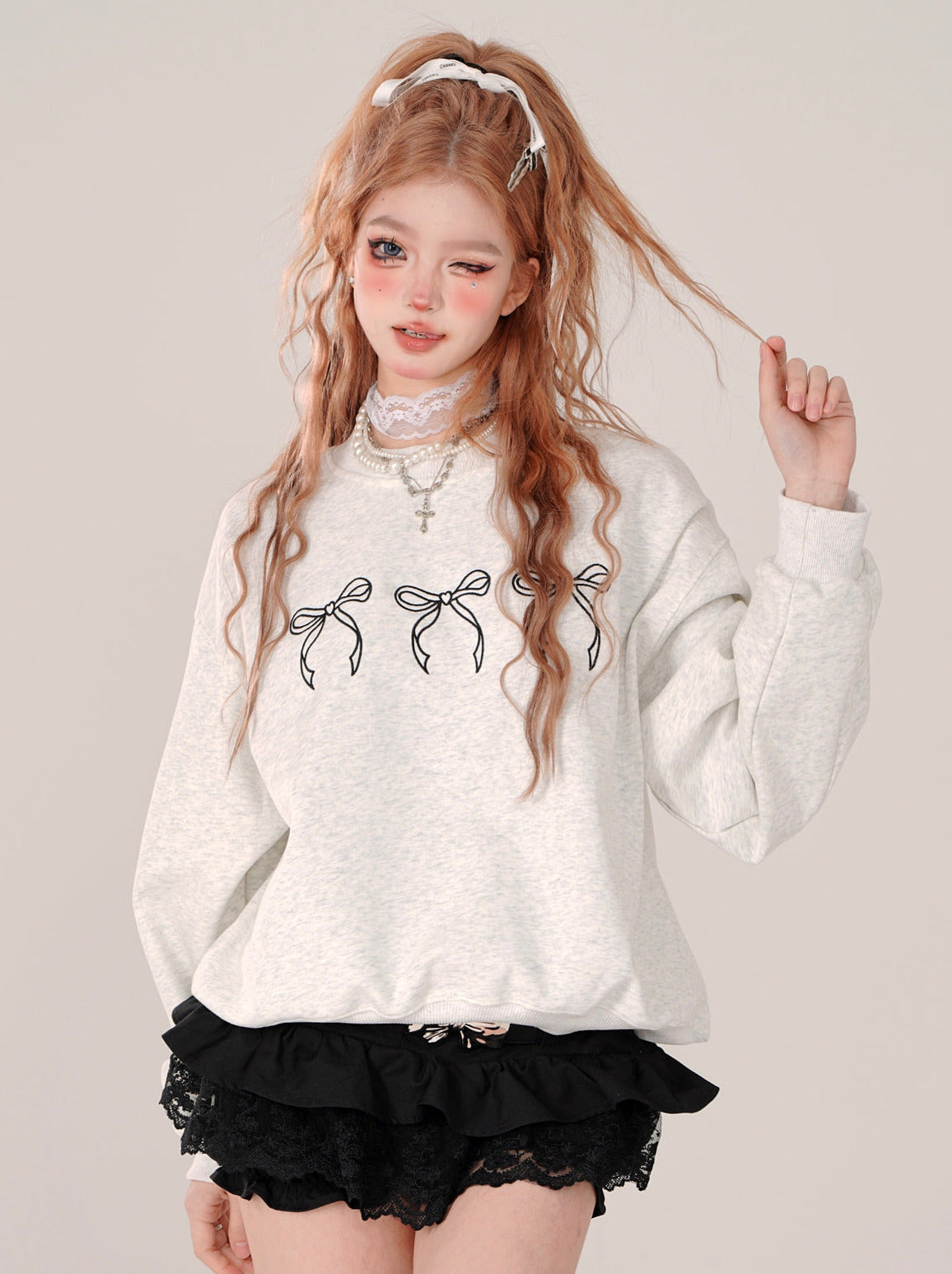 Sweatshirt Ribbon Cute Neck Crew