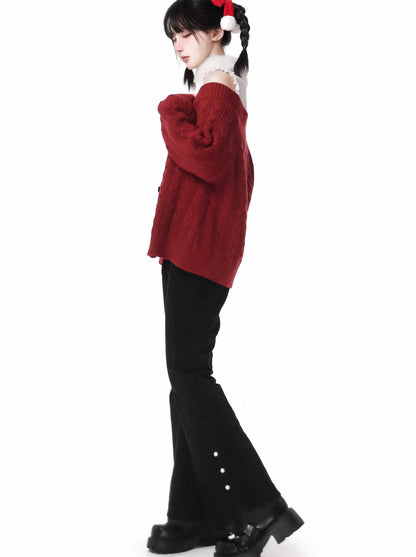 Snow Fragrance Rabbit Fur Coat Off Ward Sleve Sweater Suit