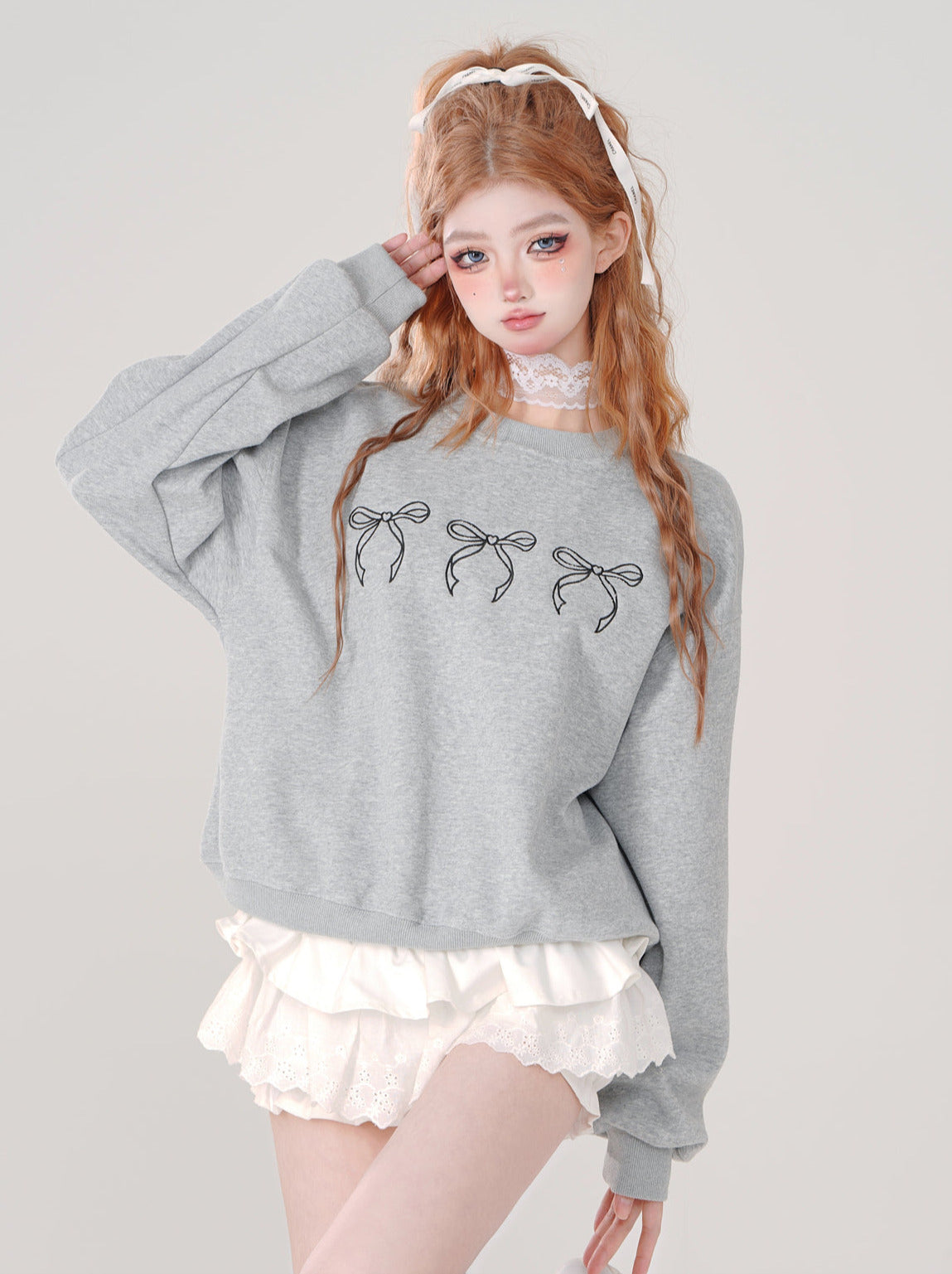 Sweatshirt Ribbon Cute Neck Crew