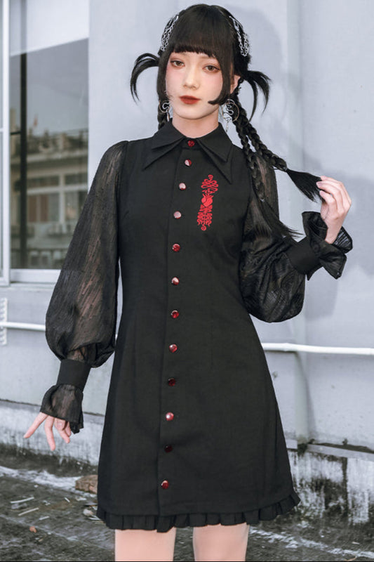 Dress Lantern Chinese Sleeve Sheer