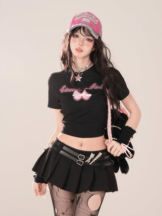 Haut court amincissant volant Love Tops noir