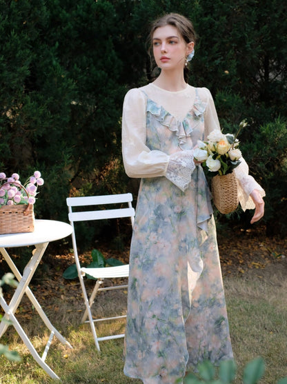 モーニングスモーク + キャミソールドレス ブルーブラウス ミストシフォン