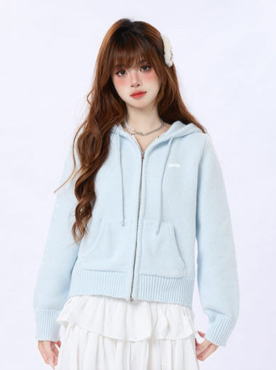 Cream Knit Foodie Blue Cardigan