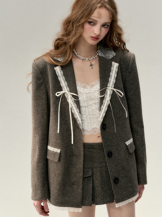 Veste de costume en dentelle de laine avec ruban d'épissure