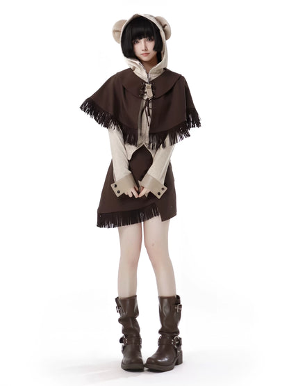 Design Split Wonder Bear Knit Top Shawl Maillard