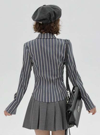 Amerikanisches Hemd gestreifte Taille Slim Retro
