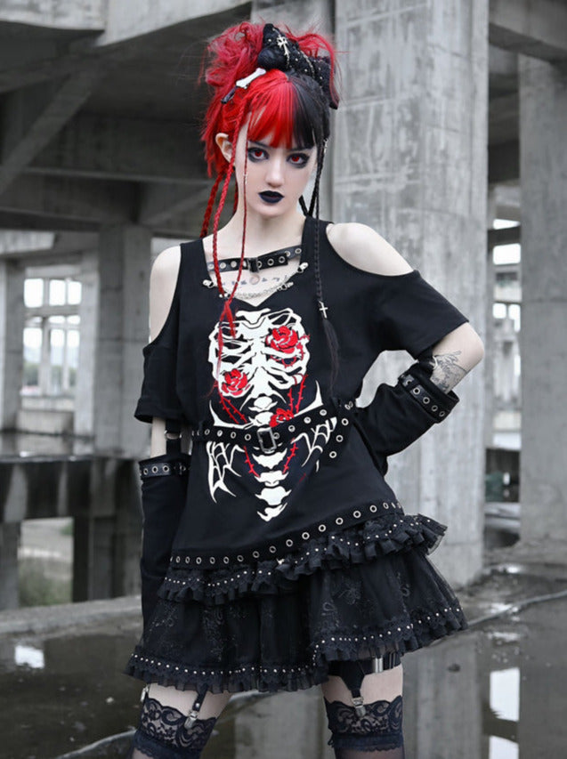 Metal Buckle Cake Leather Rivet Layer Punk Skirt