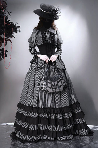 shirt gusset-sleeved + Reservations skirt striped corset Dark