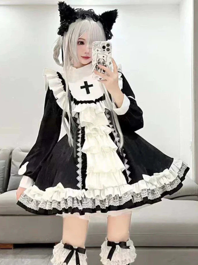 Halloween Sister Cross Subculture Dress Set Lolita