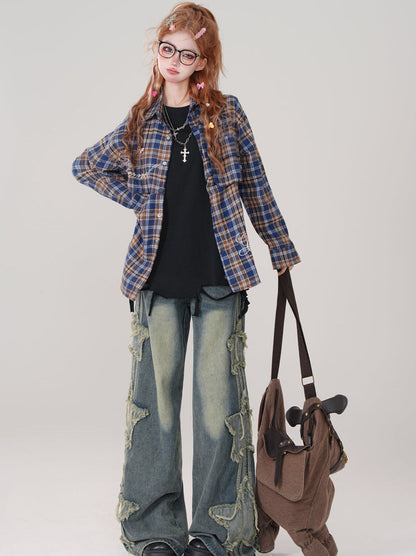 Poloshirt mit Karo-Kragen und langem, abnehmbarem, lockerem