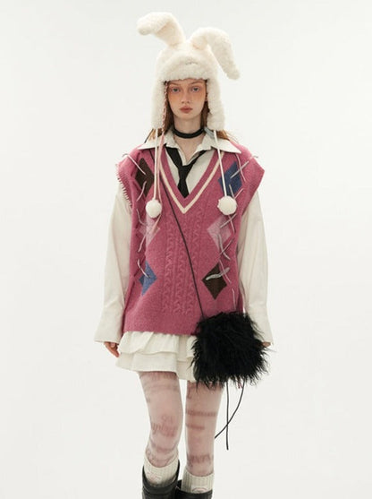 Gilet à lacets en maille argyle