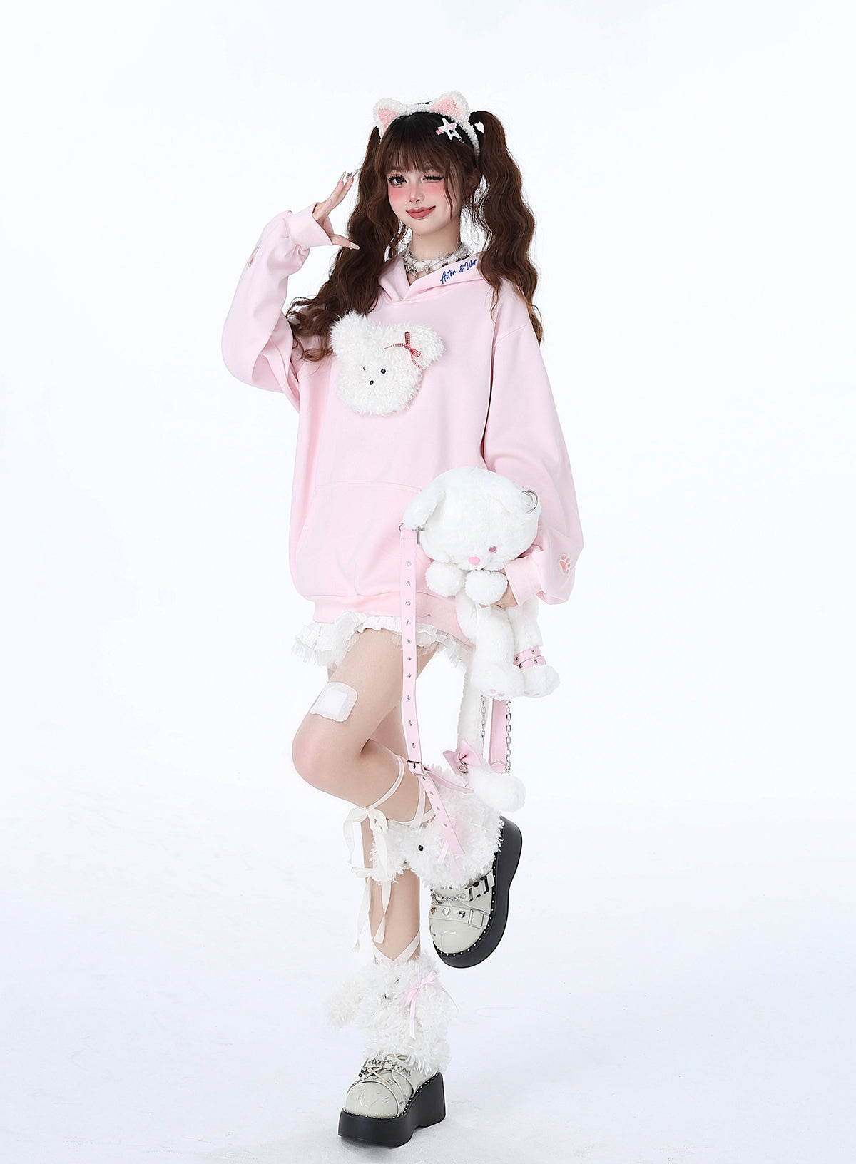 Sweat à capuche couleur pastel lapin Morabito Loose
