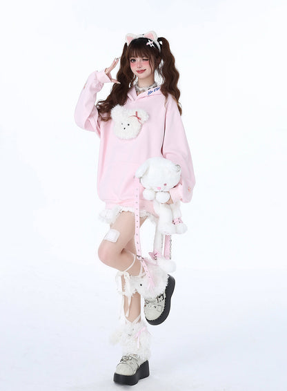 Sweat à capuche couleur pastel lapin Morabito Loose