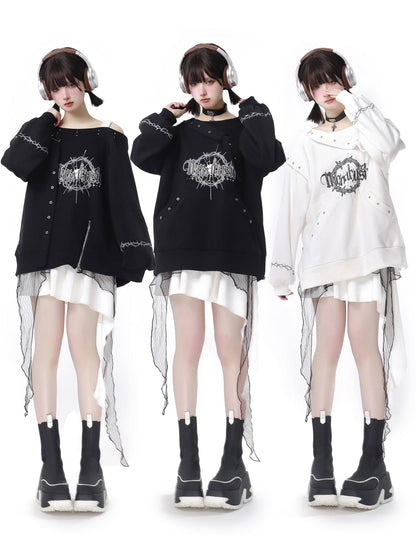 Dark Soon Print Design Sweat Suit Eyelet Trainer + Lace Elegula Skirt
