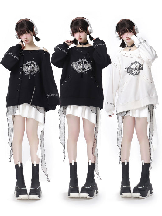 Dark Soon Print Design Sweat Suit Eyelet Trainer + Lace Elegula Skirt