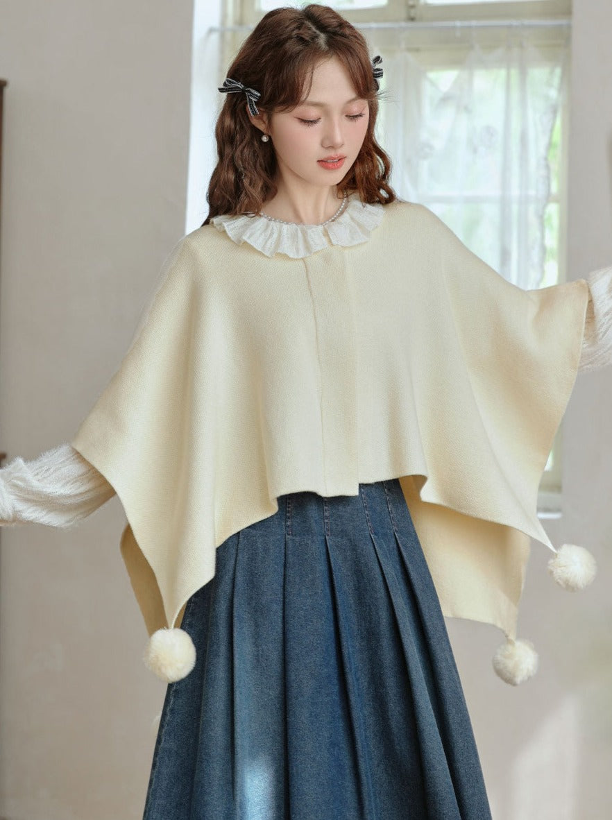 Fur Cape Cloak Pompon
