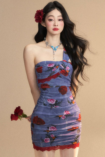 Tight Dress Flower Retro Elegance